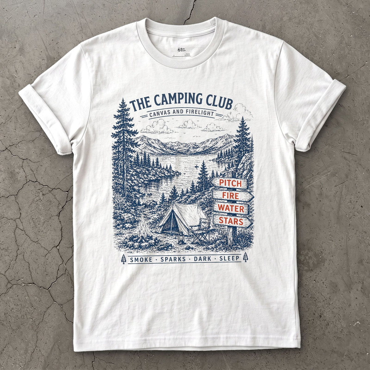 Pitch, Fire, Water, Stars design on a White Gildan Softstyle t-shirt