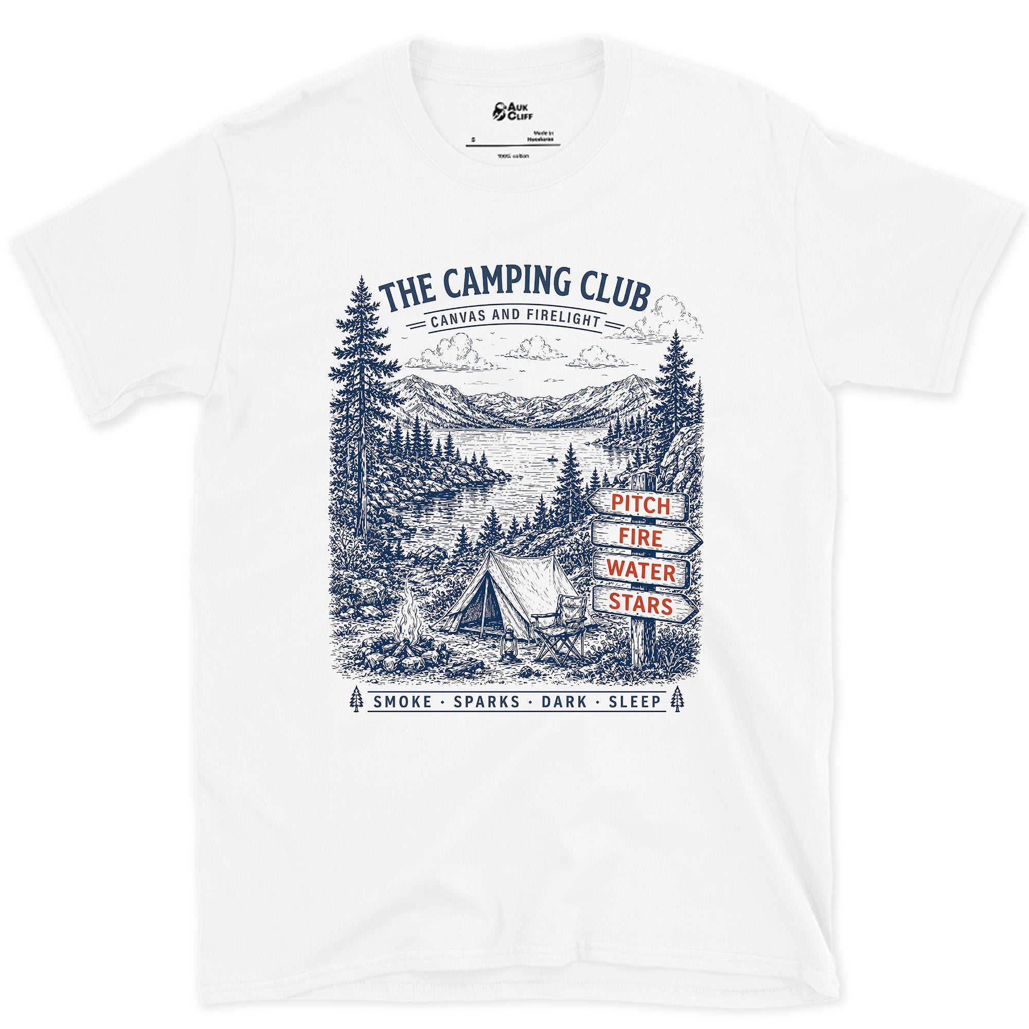 Pitch, Fire, Water, Stars design on a White Gildan Softstyle t-shirt