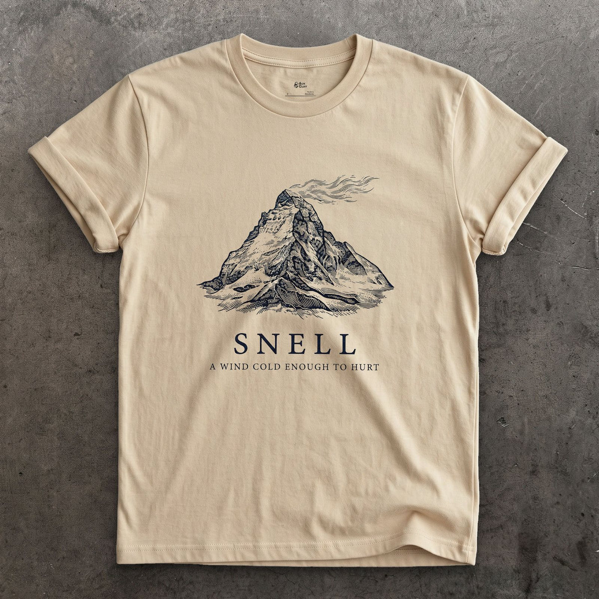 Snell, a Wind Cold Enough to Hurt design on a Sand Gildan Softstyle t-shirt