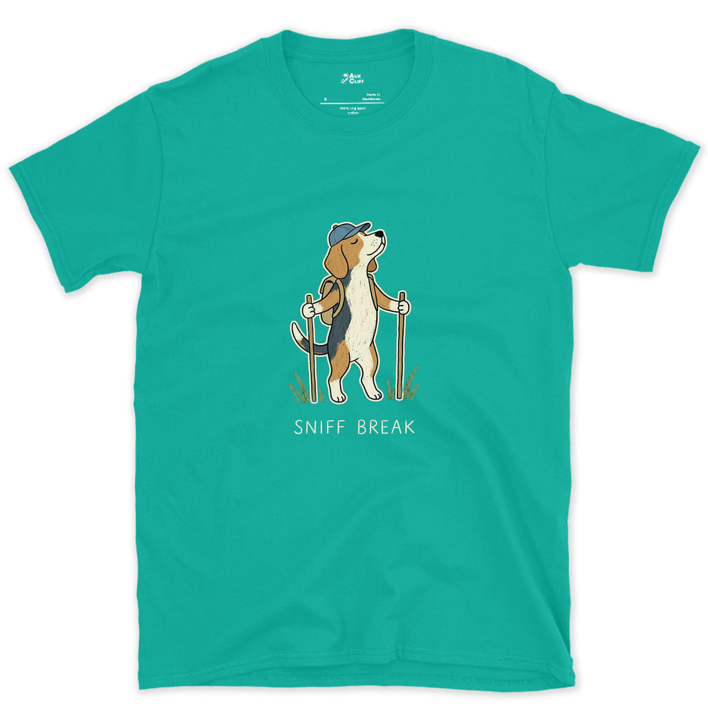 Sniff Break, Trail Beagle design on a Jade Dome Gildan Softstyle t-shirt