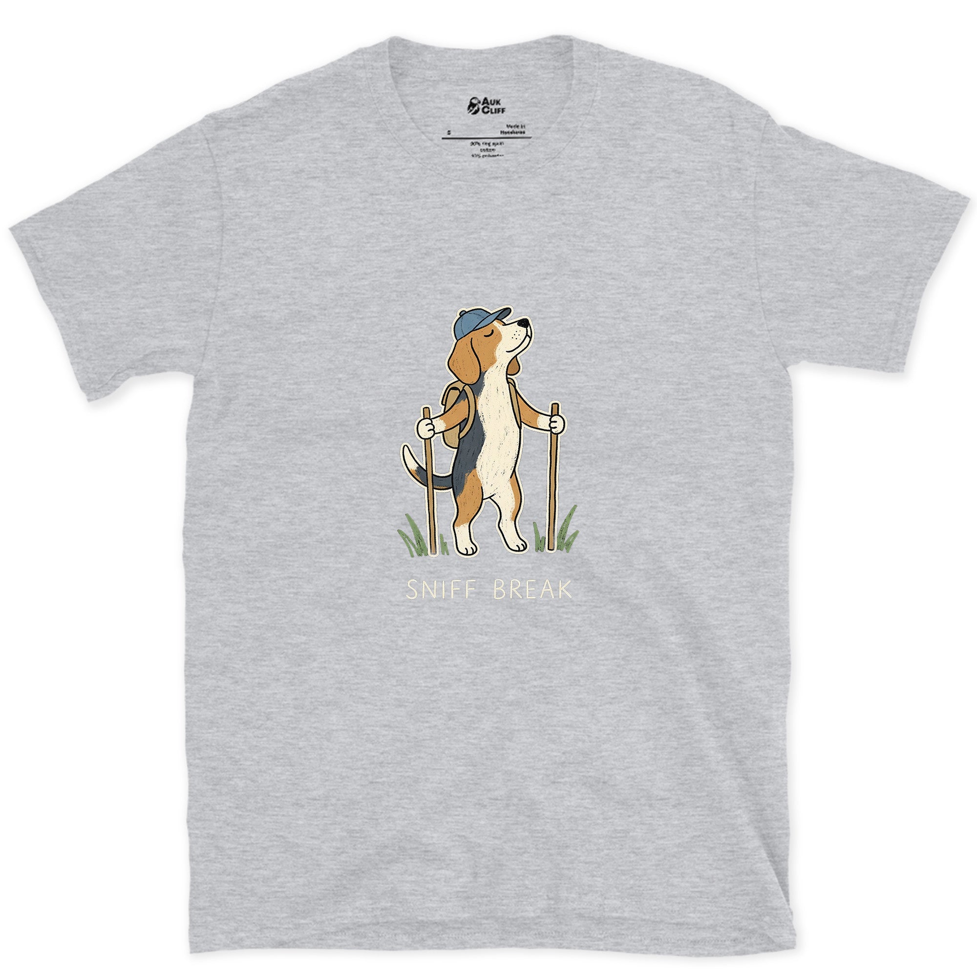 Sniff Break, Trail Beagle design on a Sport Grey Gildan Softstyle t-shirt