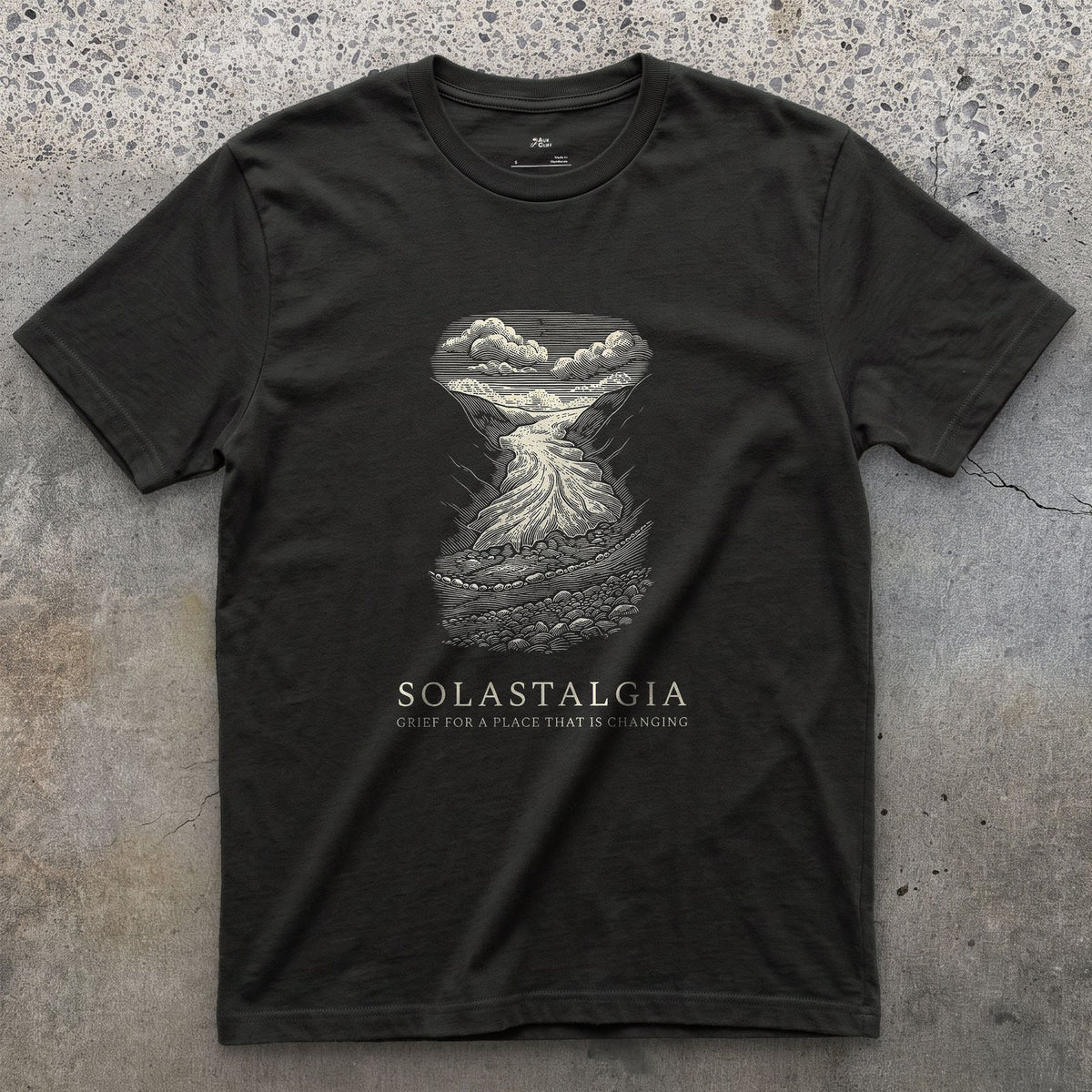 Solastalgia, Grief for a Place That is Changing design on a Black Gildan Softstyle t-shirt