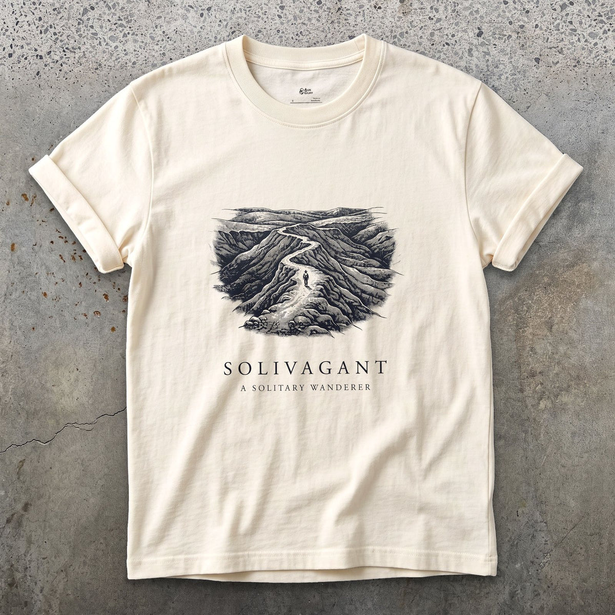 Solivagant, a Solitary Wanderer design on a Natural Gildan Softstyle t-shirt