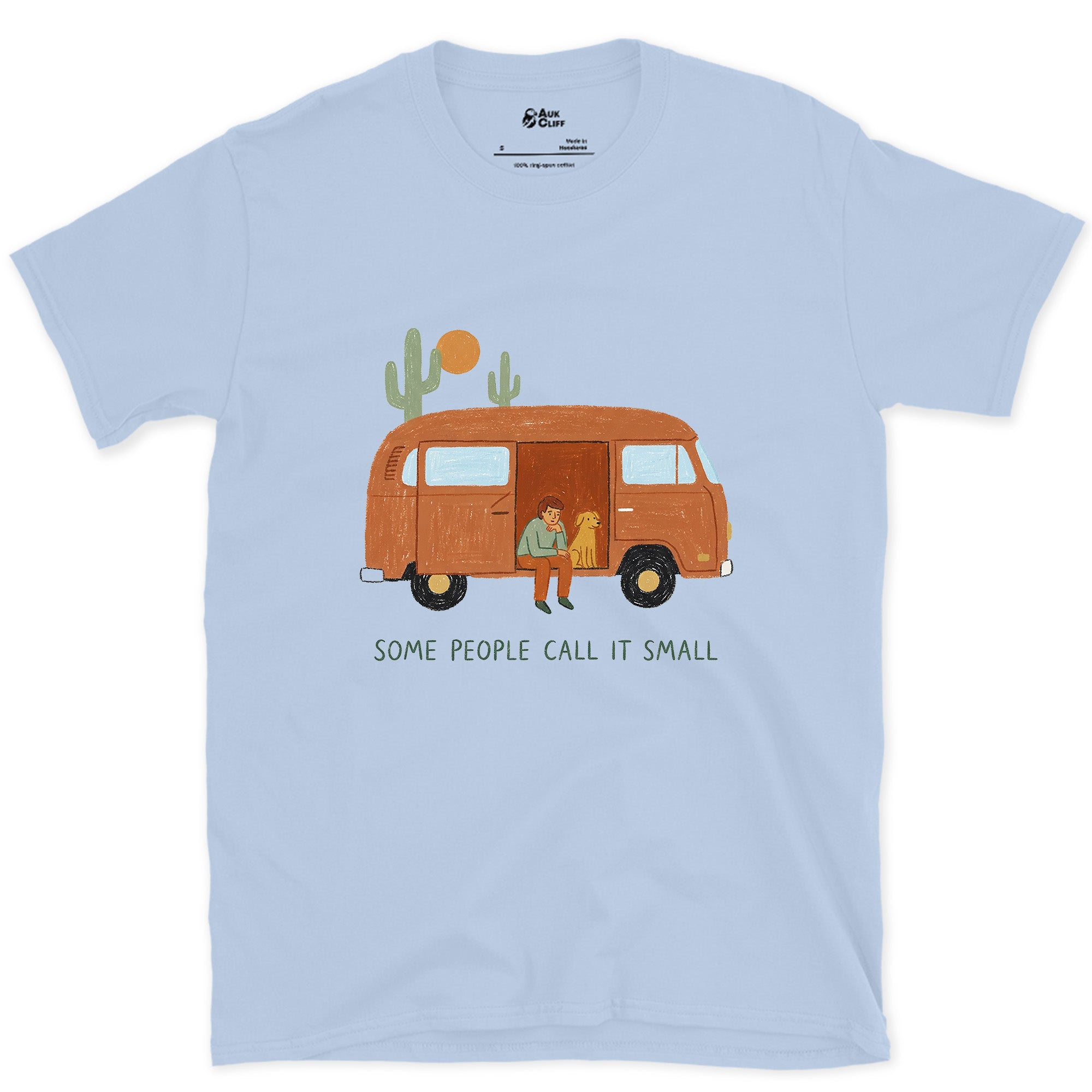 Some People Call It Small, Solo, Dog and Camper design on a Light Blue Gildan Softstyle t-shirt