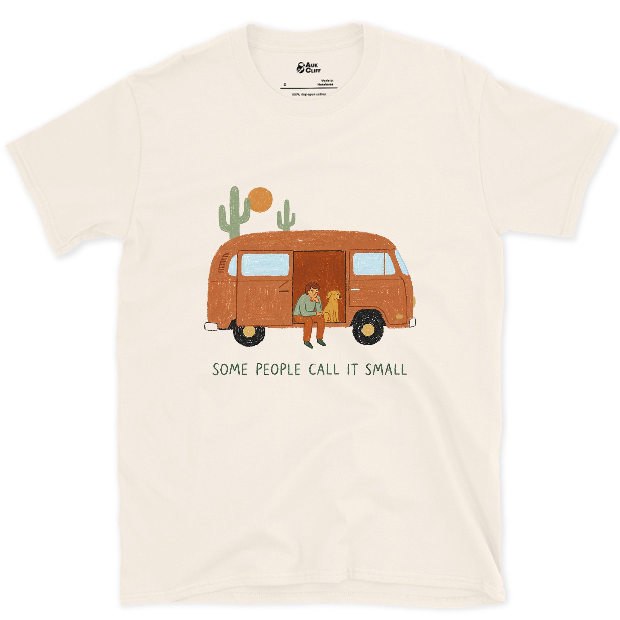 Some People Call It Small, Solo, Dog and Camper design on a Natural Gildan Softstyle t-shirt