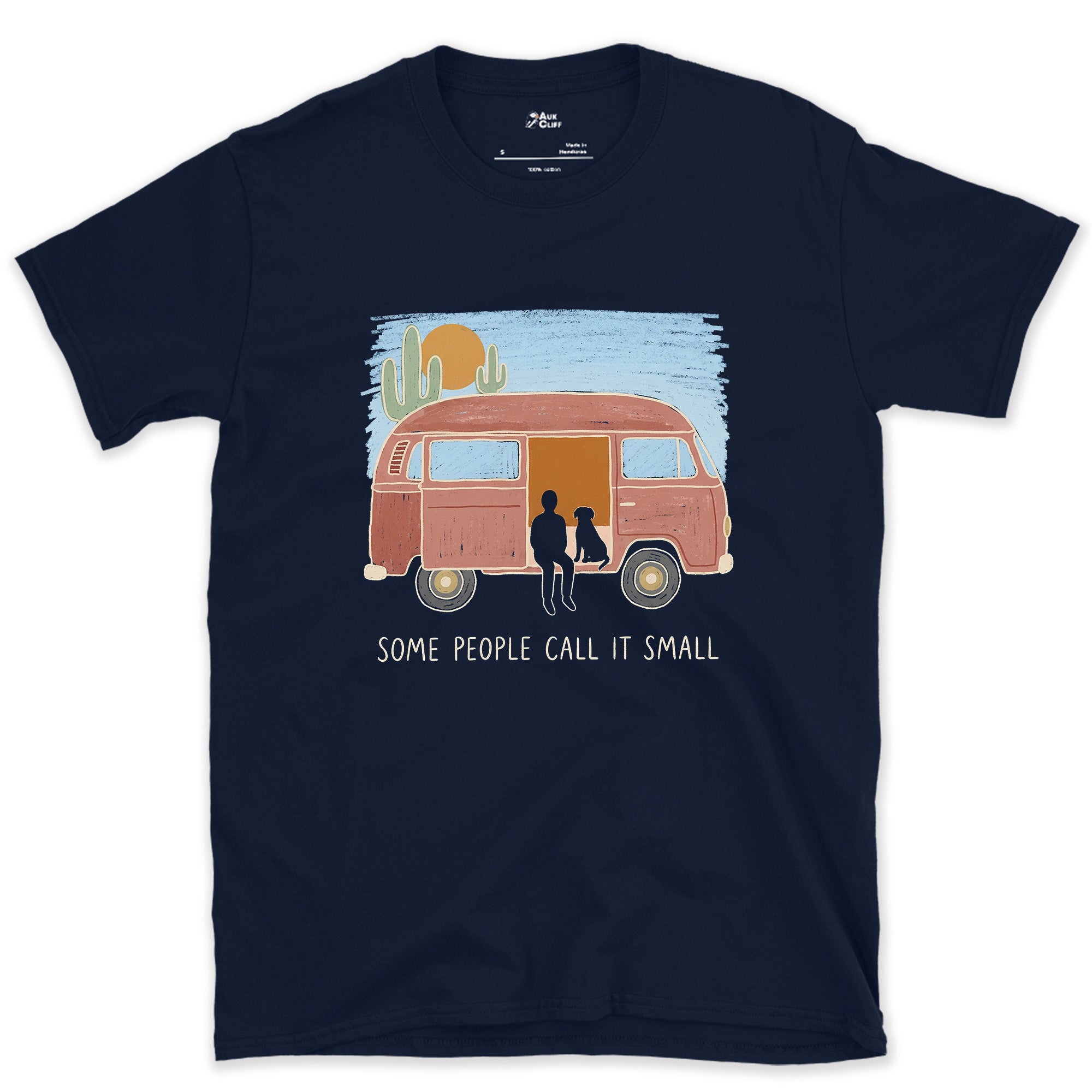 Some People Call It Small, Two, Dog and Camper design on a Navy Gildan Softstyle t-shirt