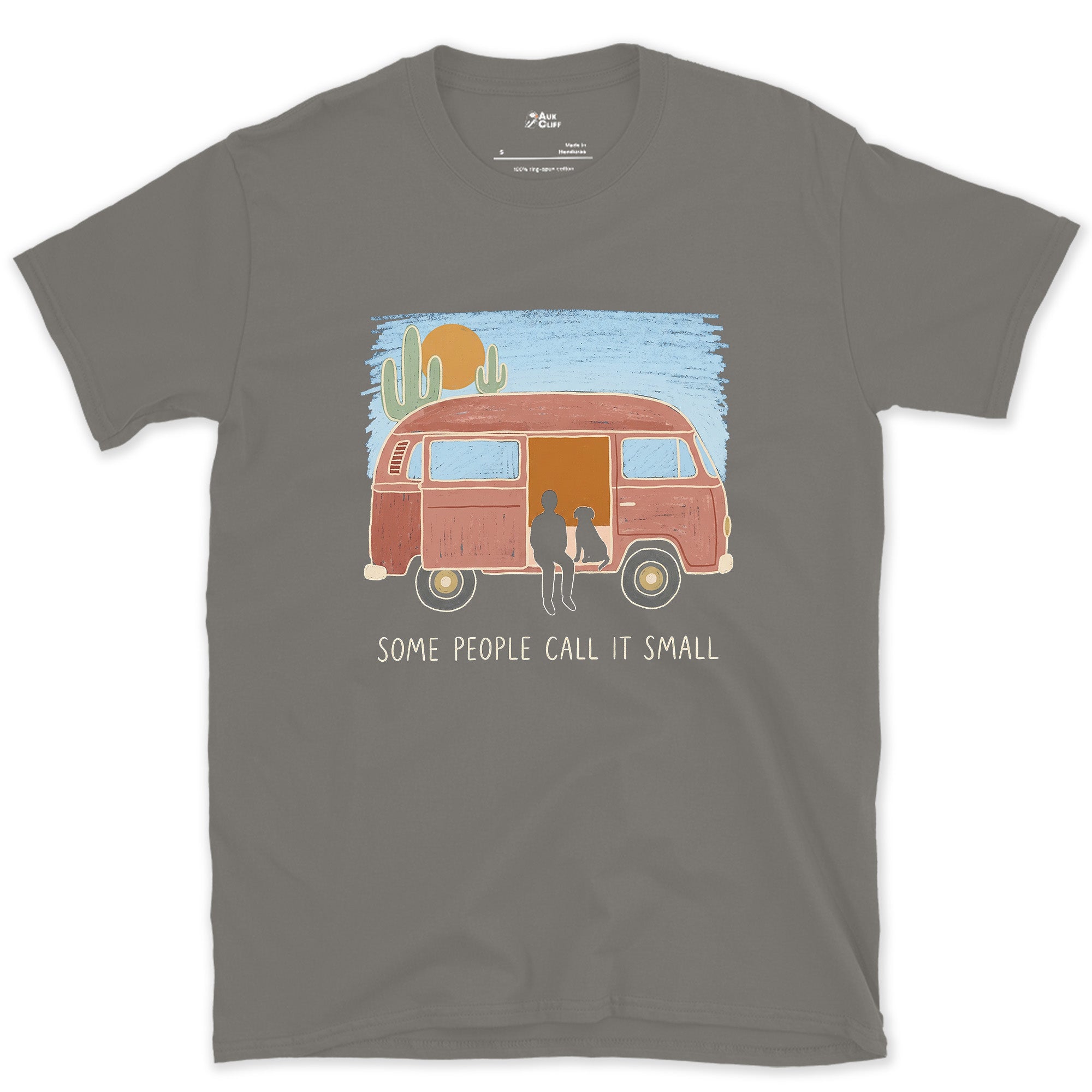 Some People Call It Small, Two, Dog and Camper design on a Charcoal Gildan Softstyle t-shirt