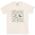 Nine Stamps, One Bird on Each design on a Natural Gildan Softstyle t-shirt