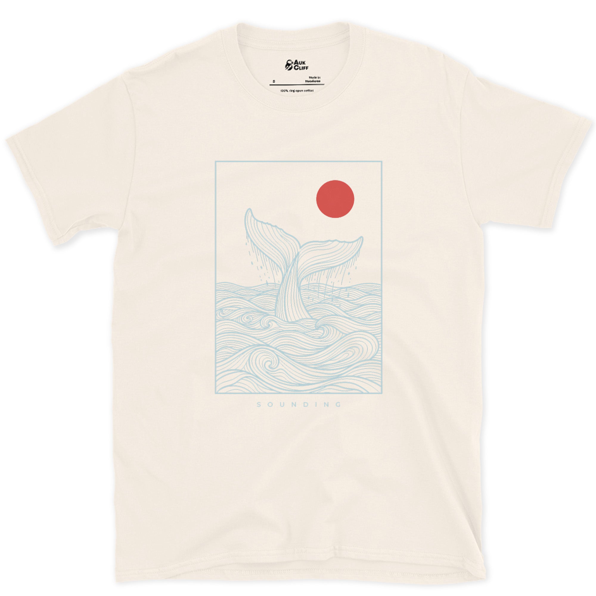 Sounding, Whale Tail Diving design on a Natural Gildan Softstyle t-shirt