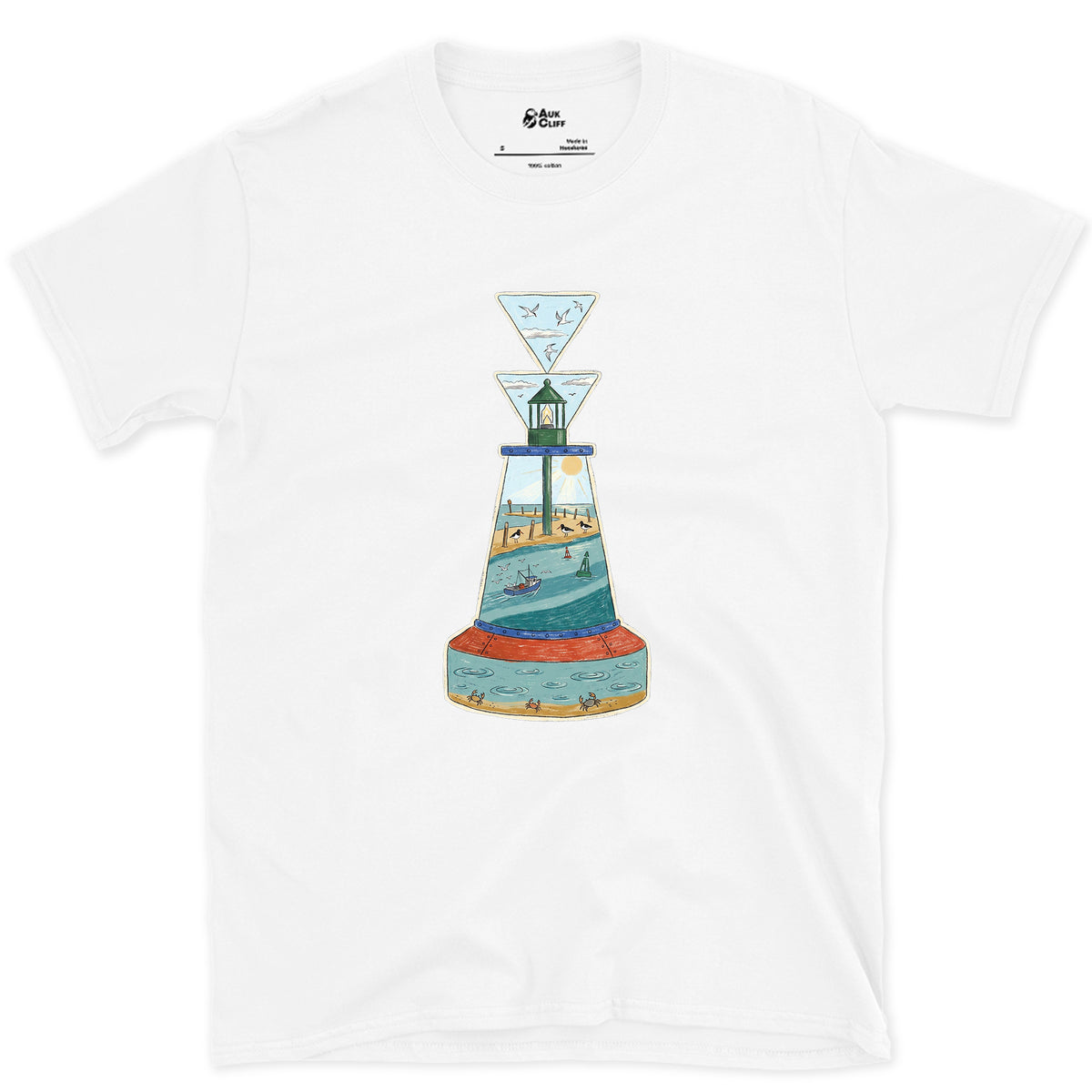 South Cardinal, Warm Estuary design on a White Gildan Softstyle t-shirt