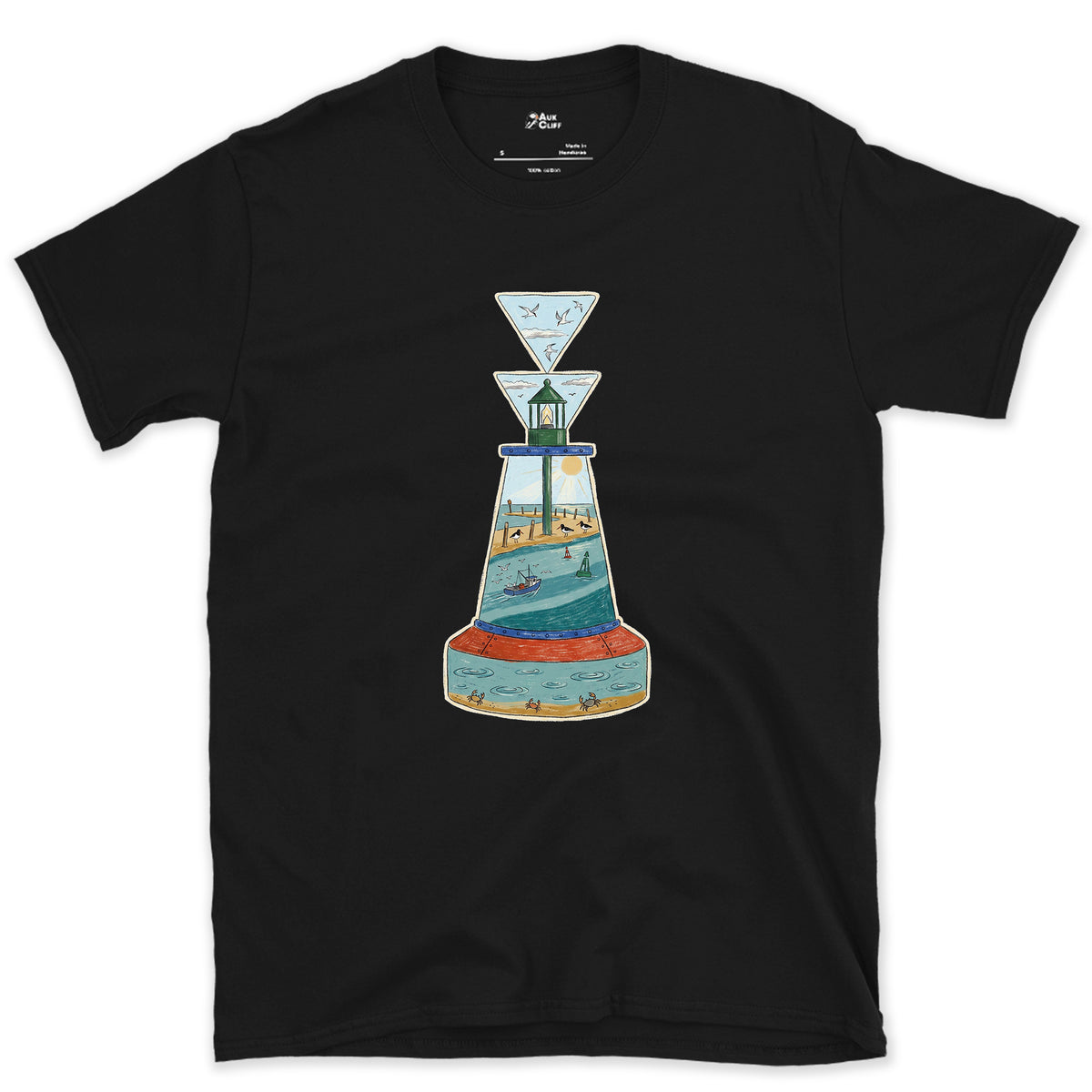 South Cardinal, Warm Estuary design on a Black Gildan Softstyle t-shirt