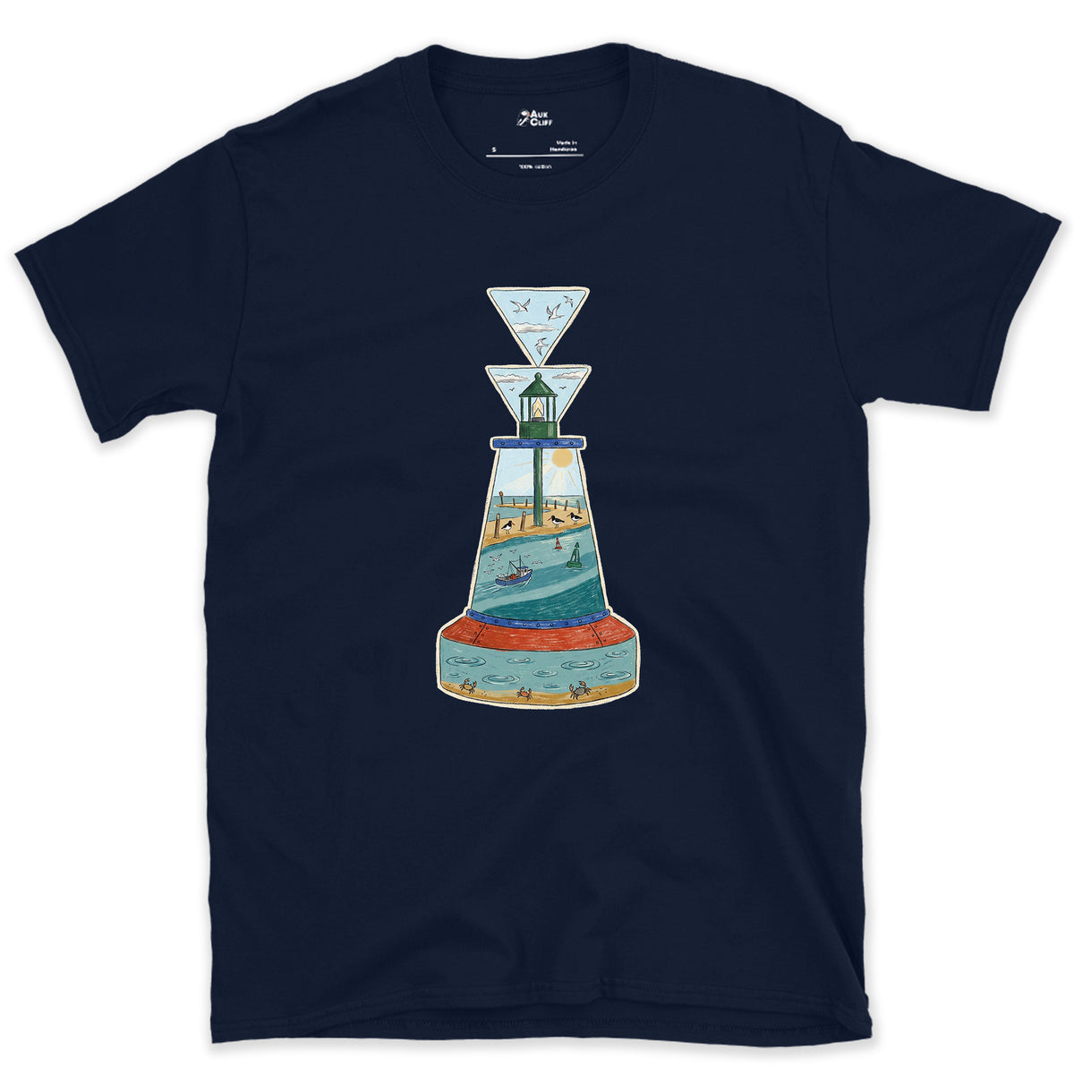 South Cardinal, Warm Estuary design on a Navy Gildan Softstyle t-shirt