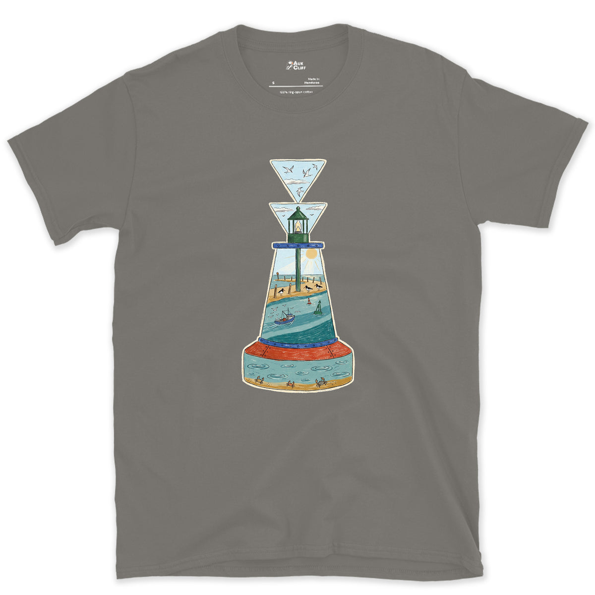 South Cardinal, Warm Estuary design on a Charcoal Gildan Softstyle t-shirt