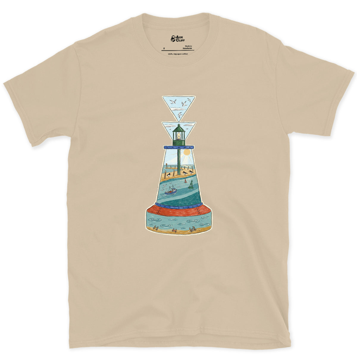 South Cardinal, Warm Estuary design on a Sand Gildan Softstyle t-shirt