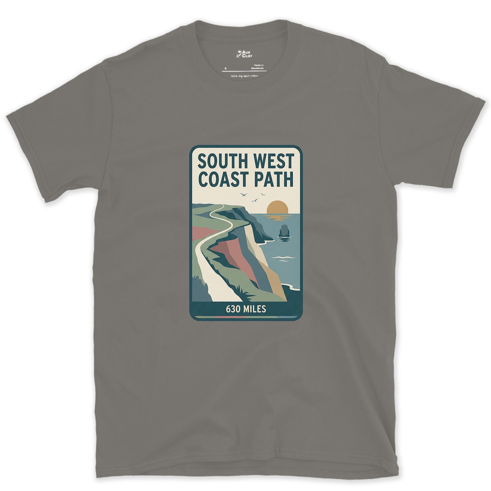 All 630 Miles of the South West Coast Path design on a Charcoal Gildan Softstyle t-shirt