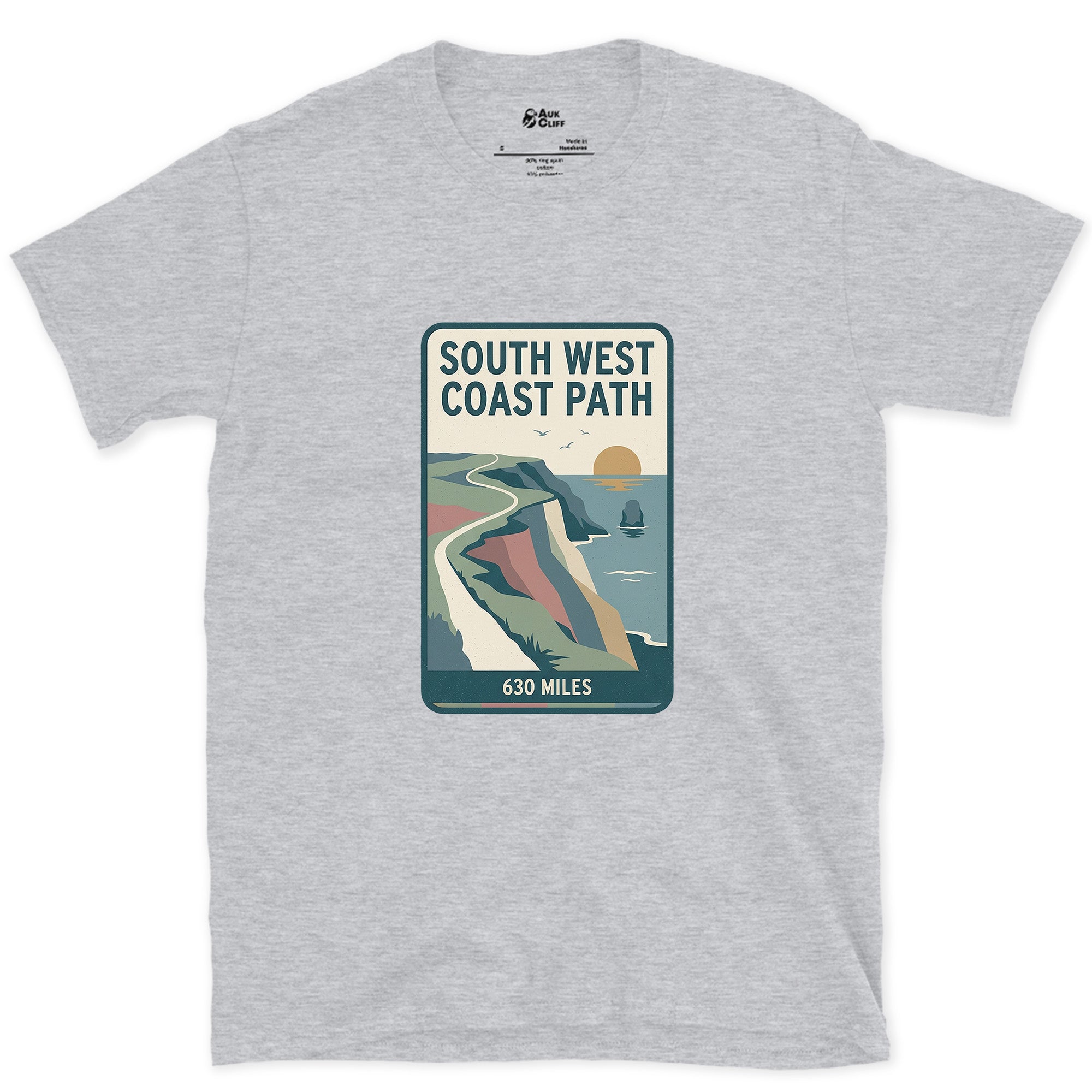 All 630 Miles of the South West Coast Path design on a Sport Grey Gildan Softstyle t-shirt