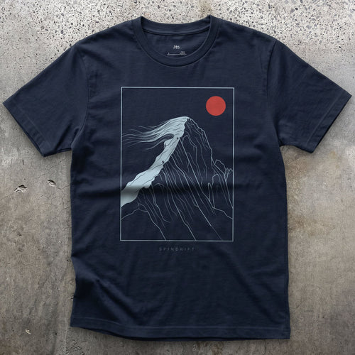 Spindrift Off the Cornice design on a Navy Gildan Softstyle t-shirt
