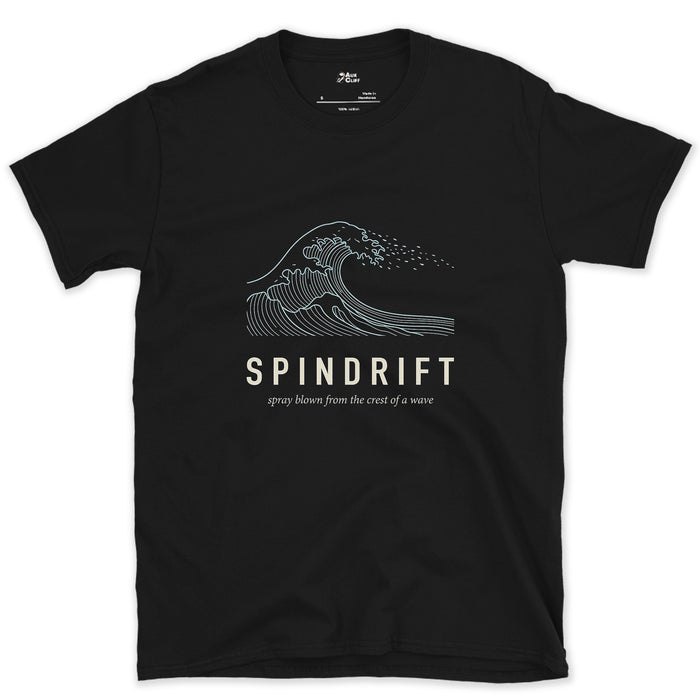 Spindrift, Spray Blown From a Wave's Crest design on a Black Gildan Softstyle t-shirt