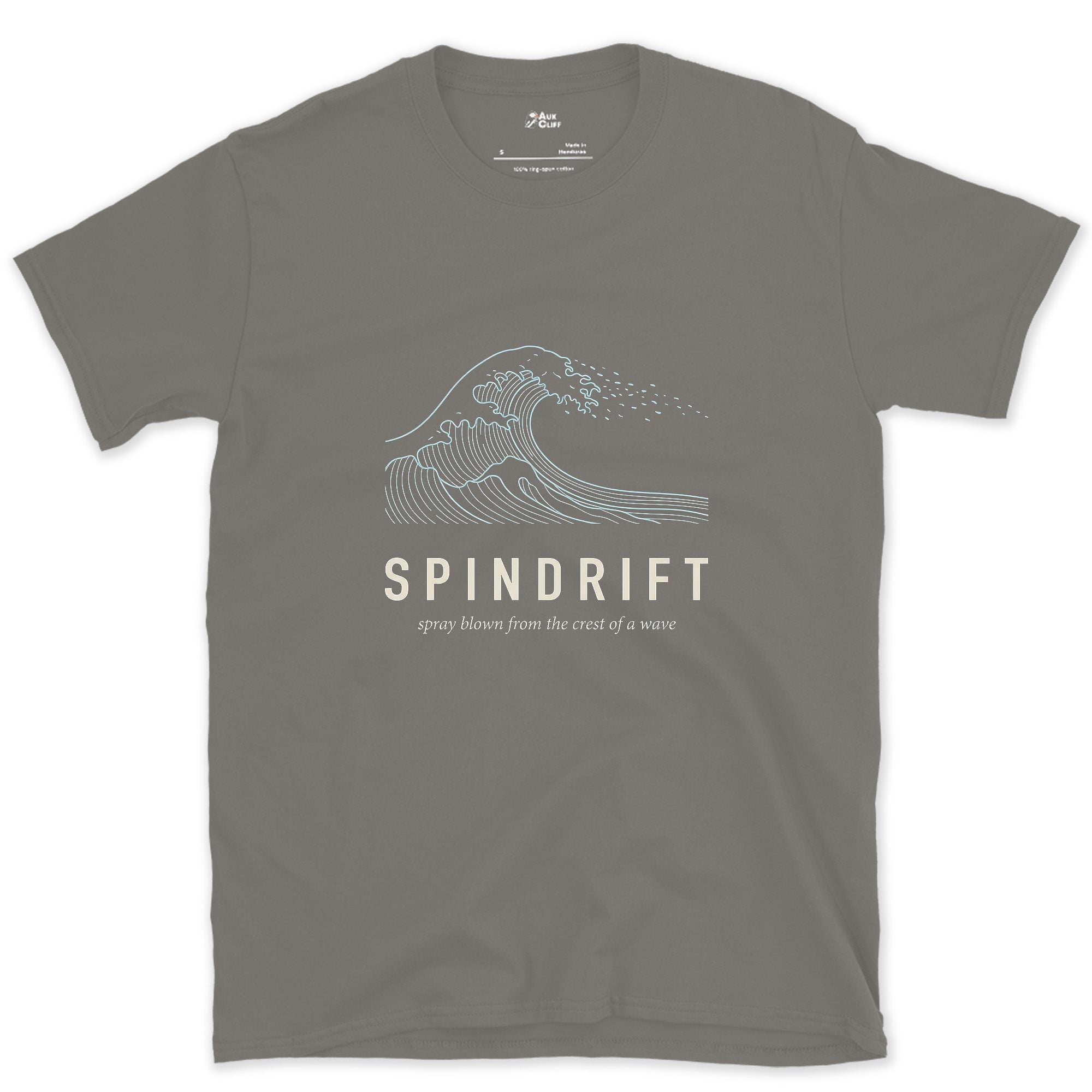 Spindrift, Spray Blown From a Wave's Crest design on a Charcoal Gildan Softstyle t-shirt