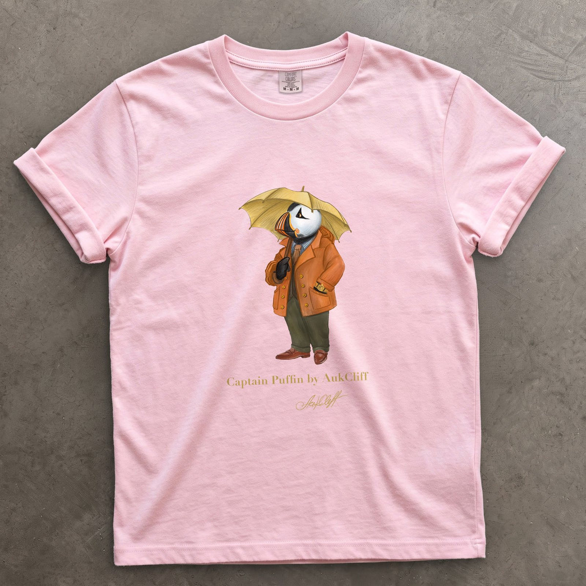 Captain Puffin The Spring Wanderer on a Blossom Comfort Colors t-shirt