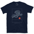 A Murmuration Swirling Under a Red Sun design on a Navy Gildan Softstyle t-shirt