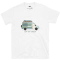 Stay Out Longer, Hi Roof and a Surfboard design on a White Gildan Softstyle t-shirt