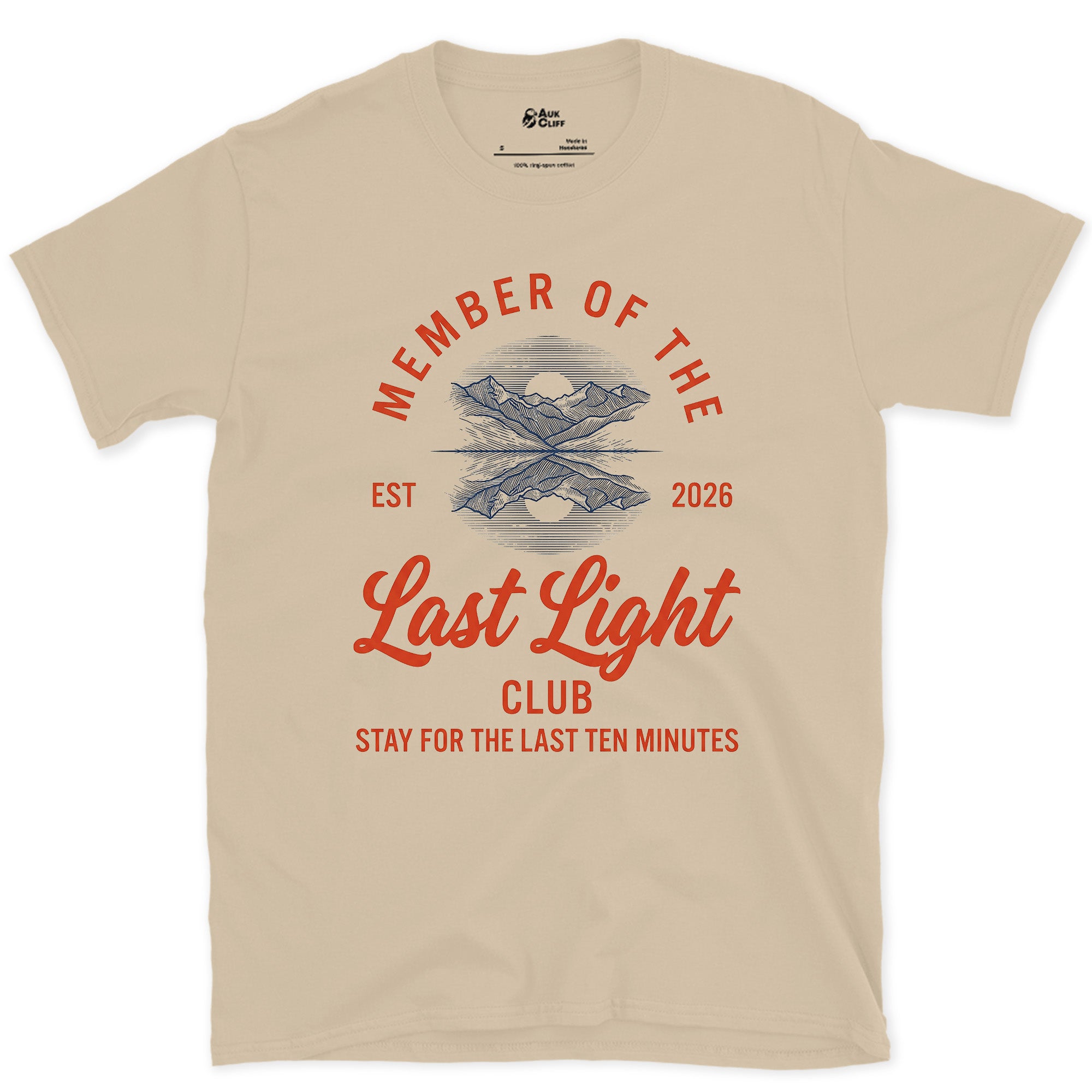 Stay for the Last Ten Minutes, Last Light Club design on a Sand Gildan Softstyle t-shirt