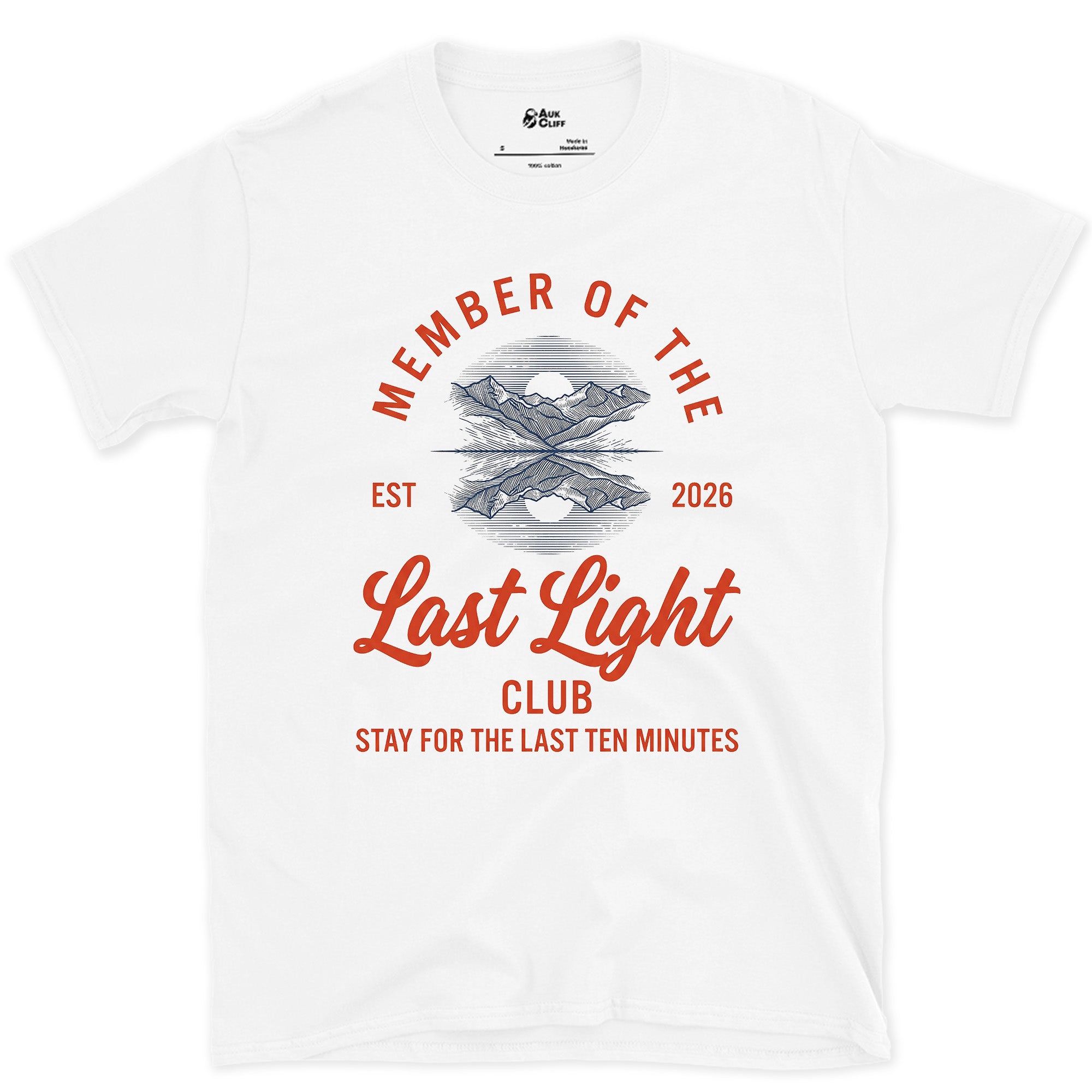 Stay for the Last Ten Minutes, Last Light Club design on a White Gildan Softstyle t-shirt