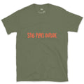Coral, Still Plays Outside on the Mountain design on a Military Green Gildan Softstyle t-shirt