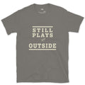 Still Plays Outside, Paper Airplane and All design on a Charcoal Gildan Softstyle t-shirt