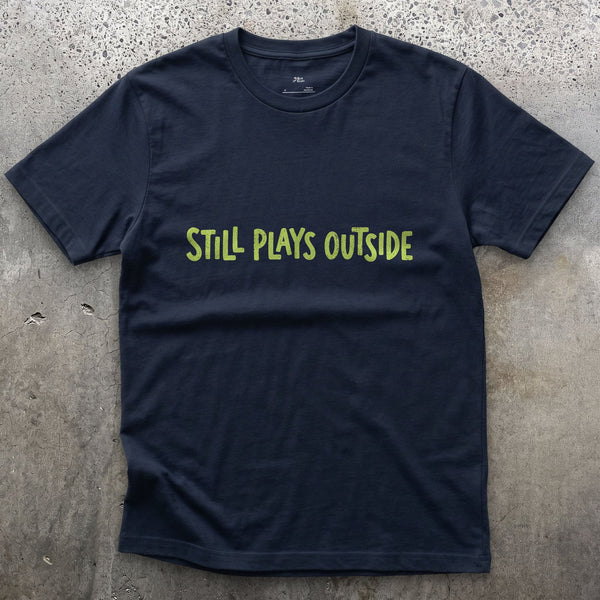 Spring Green, Still Plays Outside on the Mountain design on a Navy Gildan Softstyle t-shirt