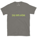 Spring Green, Still Plays Outside on the Mountain design on a Charcoal Gildan Softstyle t-shirt
