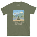 Still Plays Outside, Cairn on the Shore design on a Military Green Gildan Softstyle t-shirt