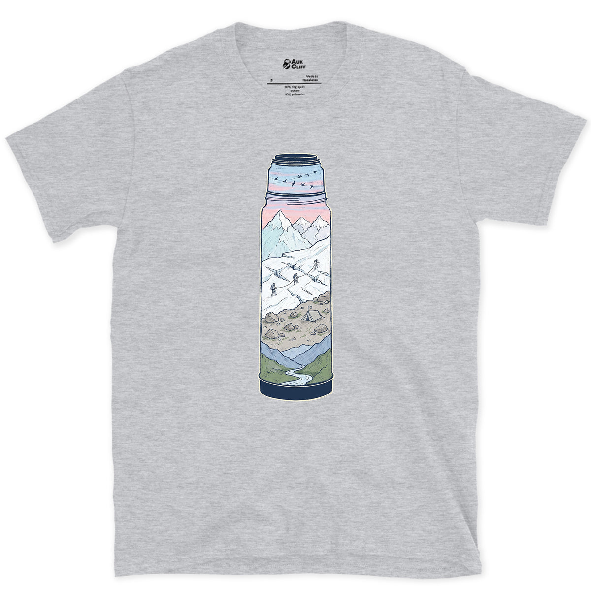 Still Warm on the Glacier, Vacuum Flask design on a Sport Grey Gildan Softstyle t-shirt