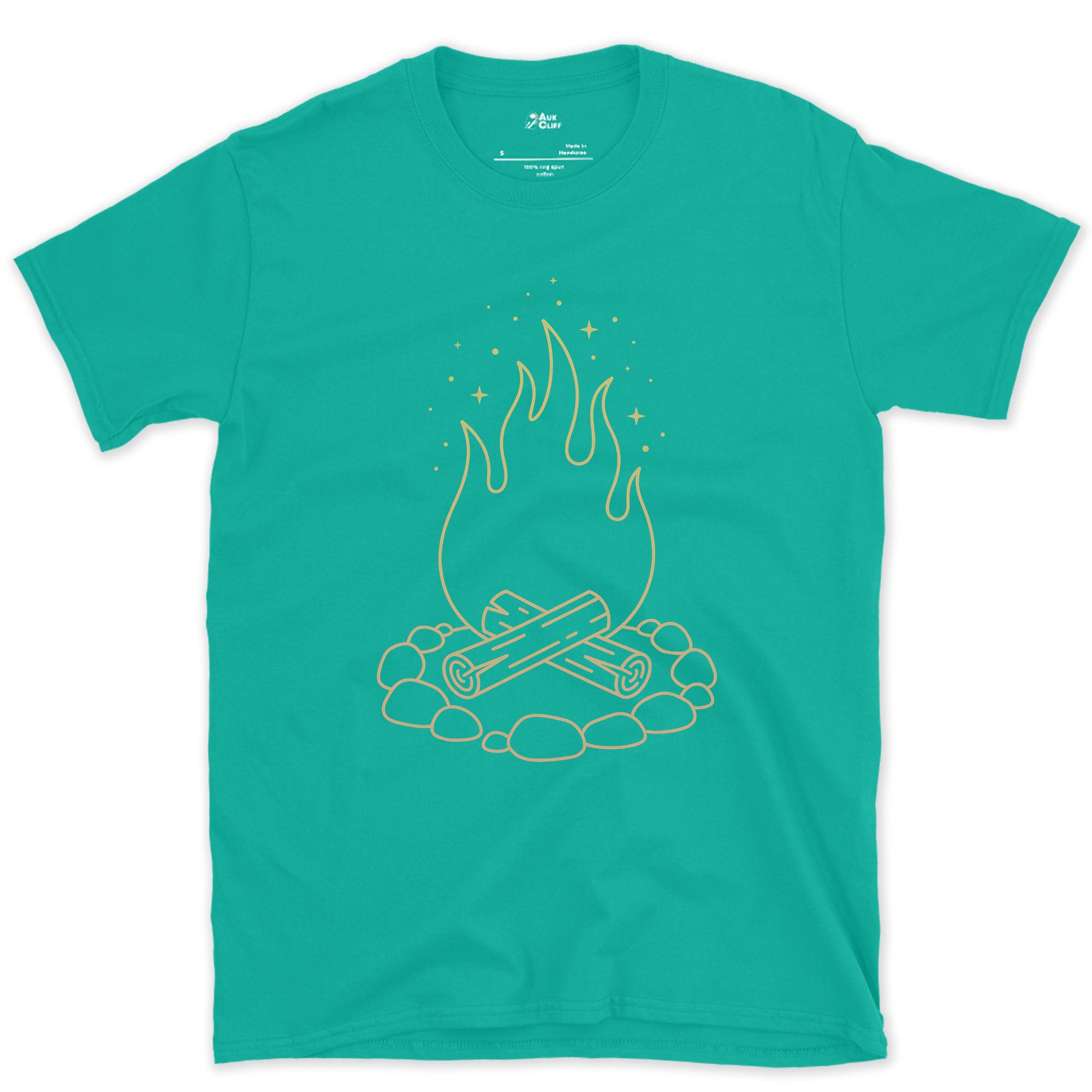 Just the Fire and the Stones design on a Jade Dome Gildan Softstyle t-shirt