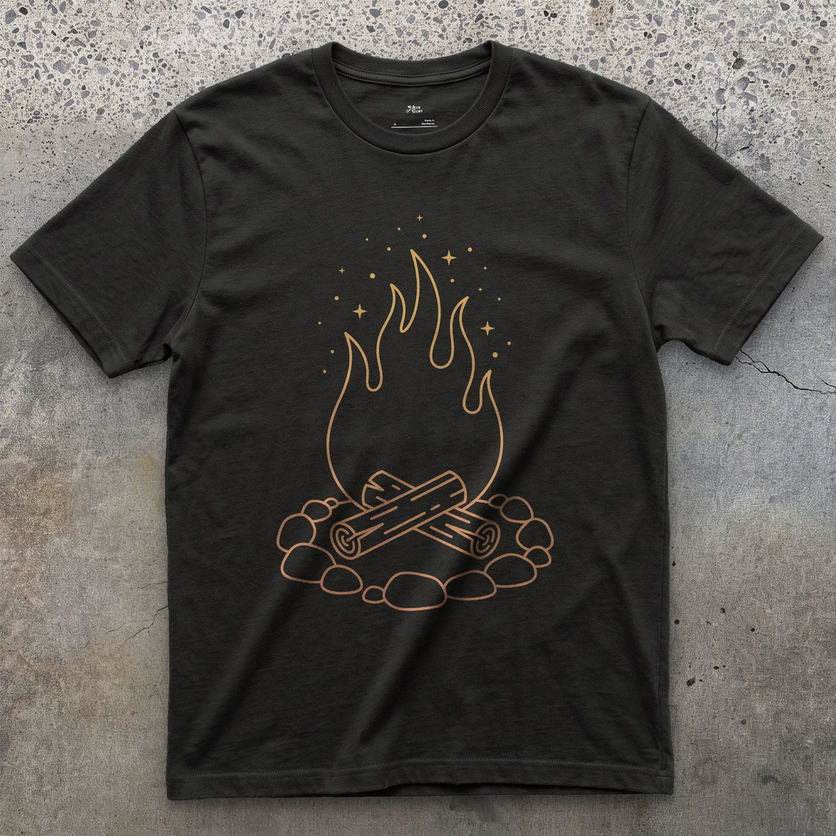 Just the Fire and the Stones design on a Black Gildan Softstyle t-shirt