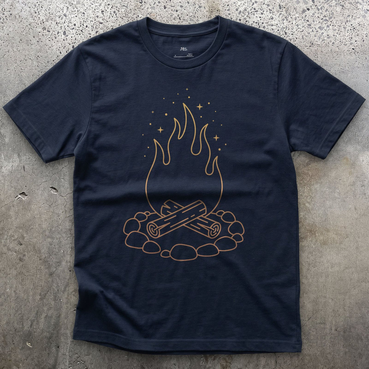 Just the Fire and the Stones design on a Navy Gildan Softstyle t-shirt