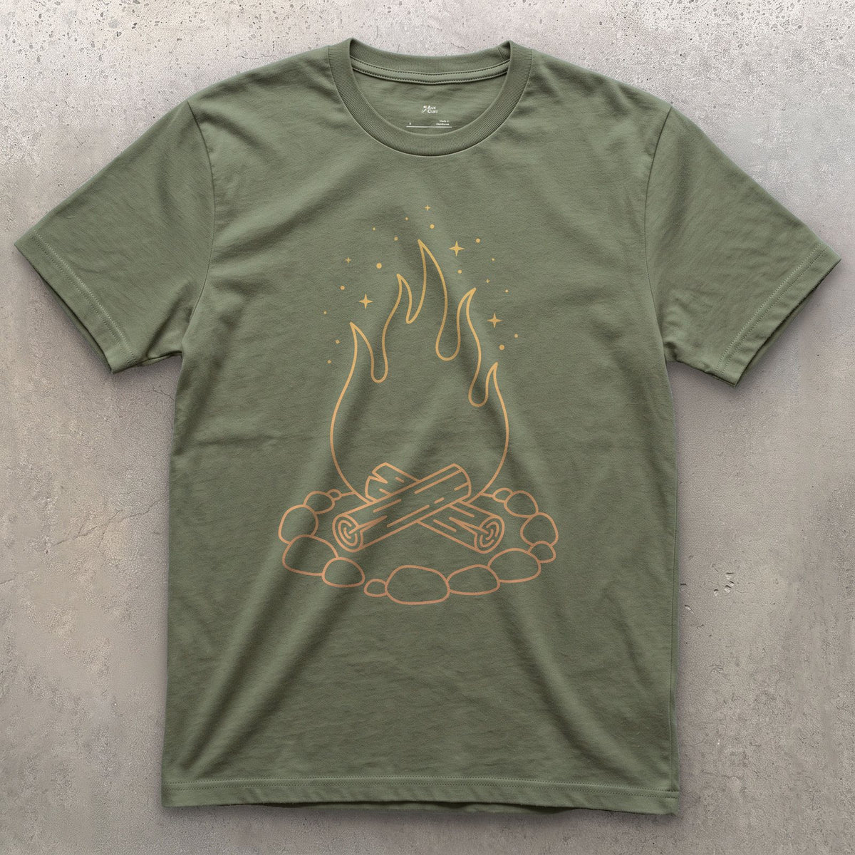 Just the Fire and the Stones design on a Military Green Gildan Softstyle t-shirt