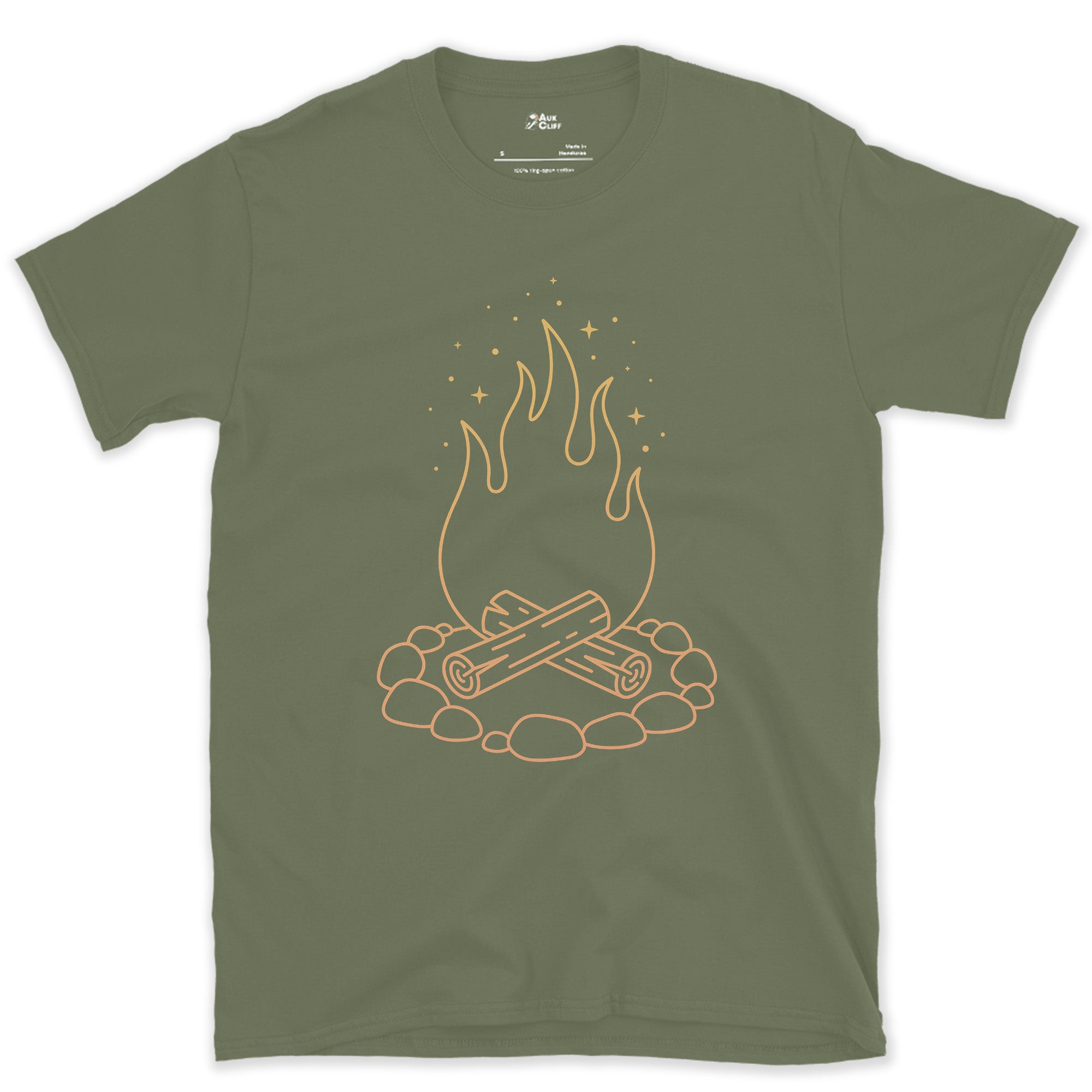 Just the Fire and the Stones design on a Military Green Gildan Softstyle t-shirt