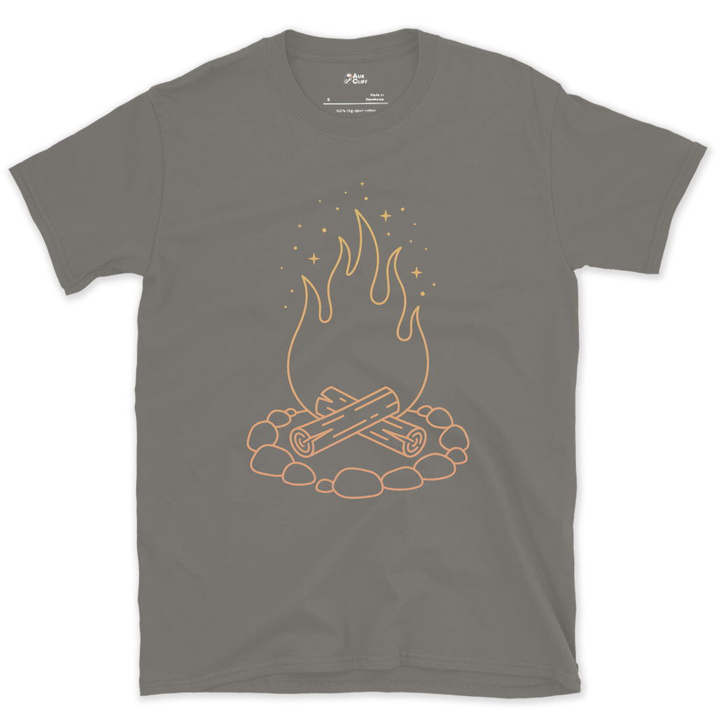 Just the Fire and the Stones design on a Charcoal Gildan Softstyle t-shirt