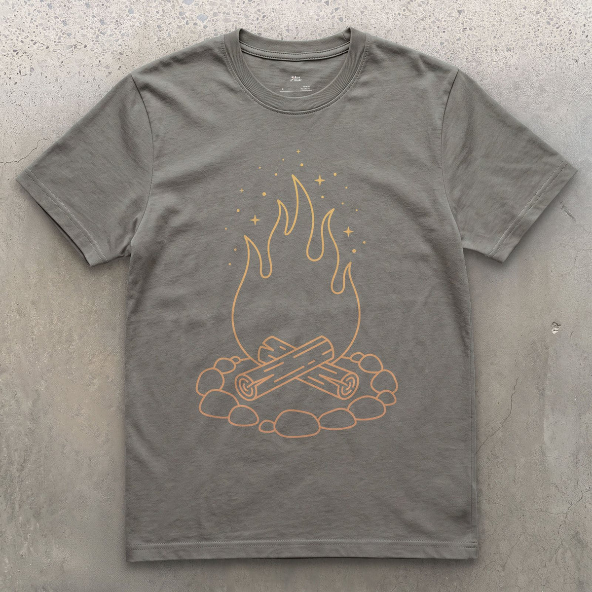 Just the Fire and the Stones design on a Charcoal Gildan Softstyle t-shirt
