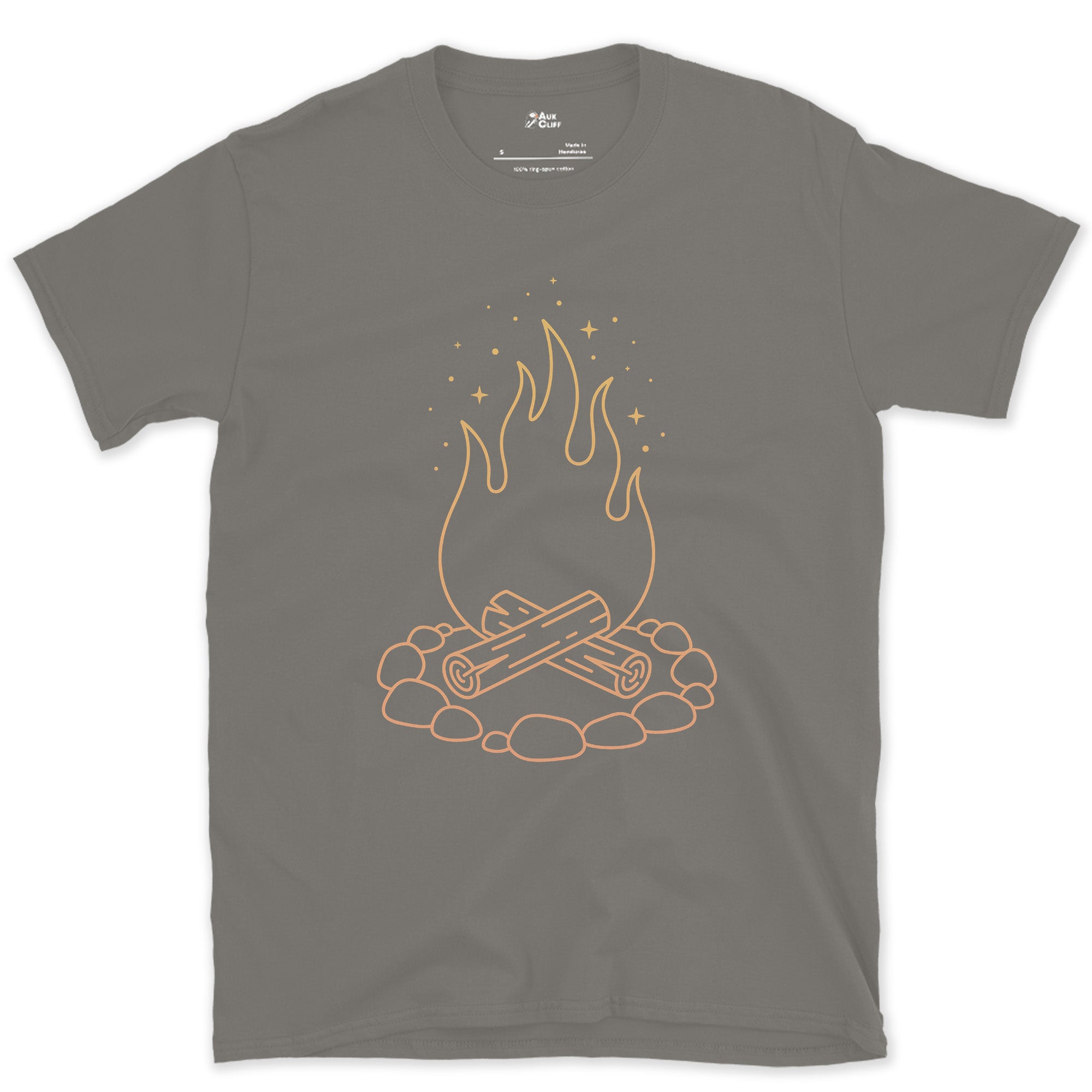 Just the Fire and the Stones design on a Charcoal Gildan Softstyle t-shirt