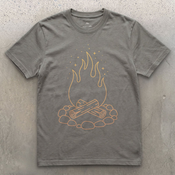 Just the Fire and the Stones design on a Charcoal Gildan Softstyle t-shirt