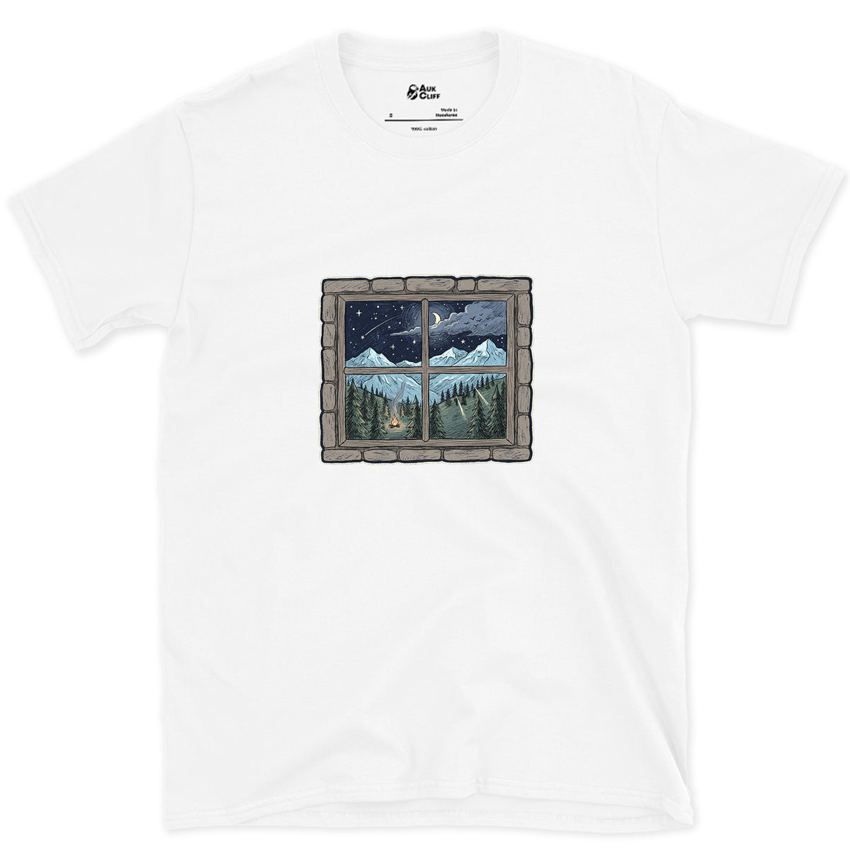 Storm Clearing, Seen From the Hut Window design on a White Gildan Softstyle t-shirt