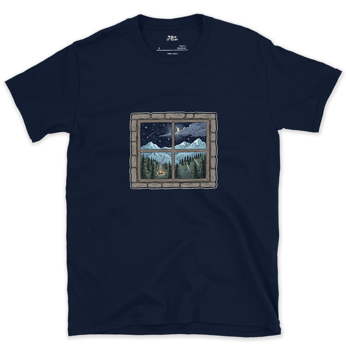 Storm Clearing, Seen From the Hut Window design on a Navy Gildan Softstyle t-shirt