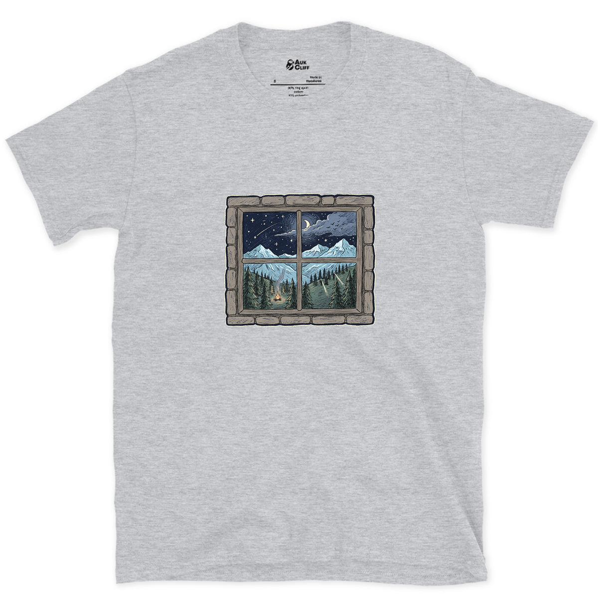 Storm Clearing, Seen From the Hut Window design on a Sport Grey Gildan Softstyle t-shirt