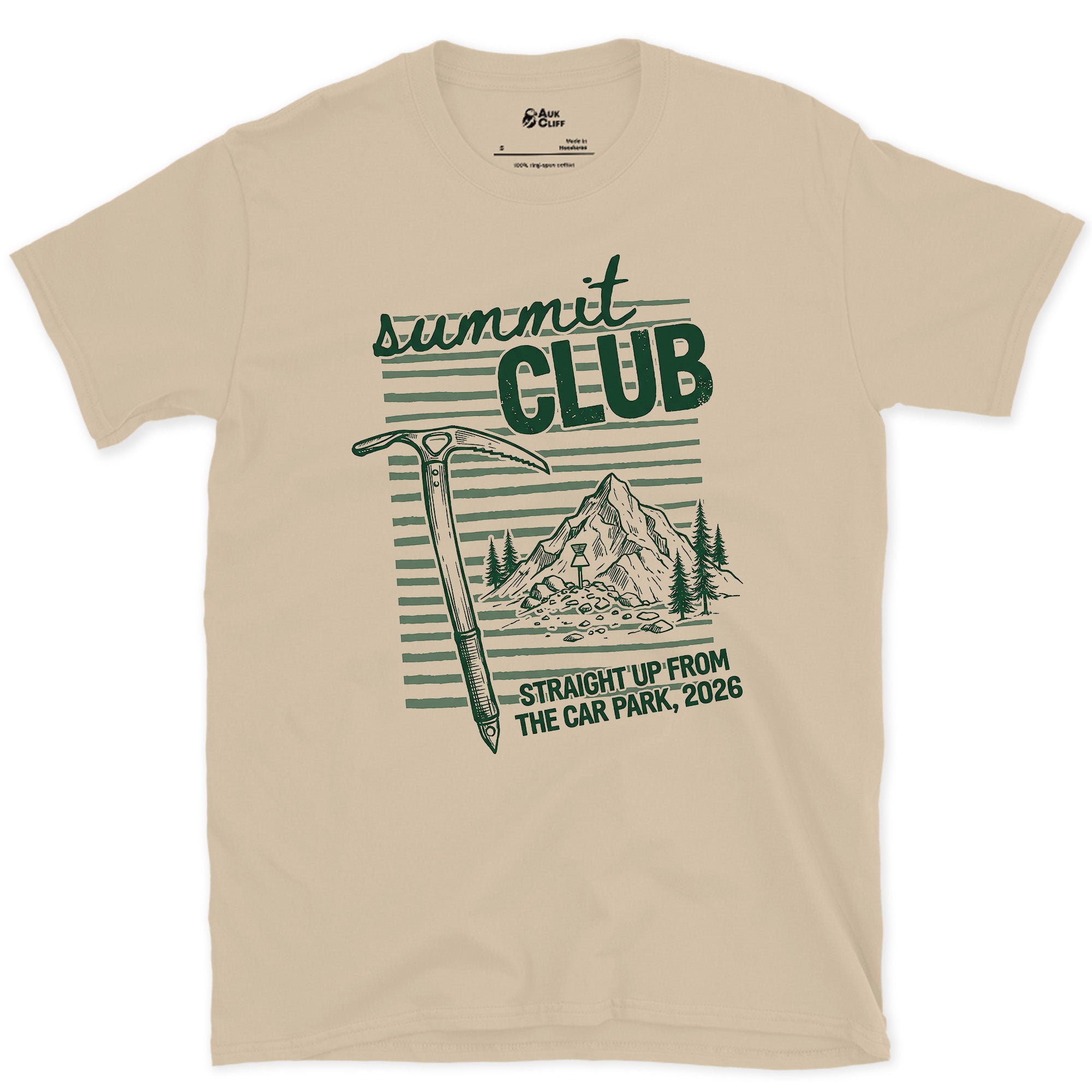 Summit Club, Straight Up From the Car Park design on a Sand Gildan Softstyle t-shirt