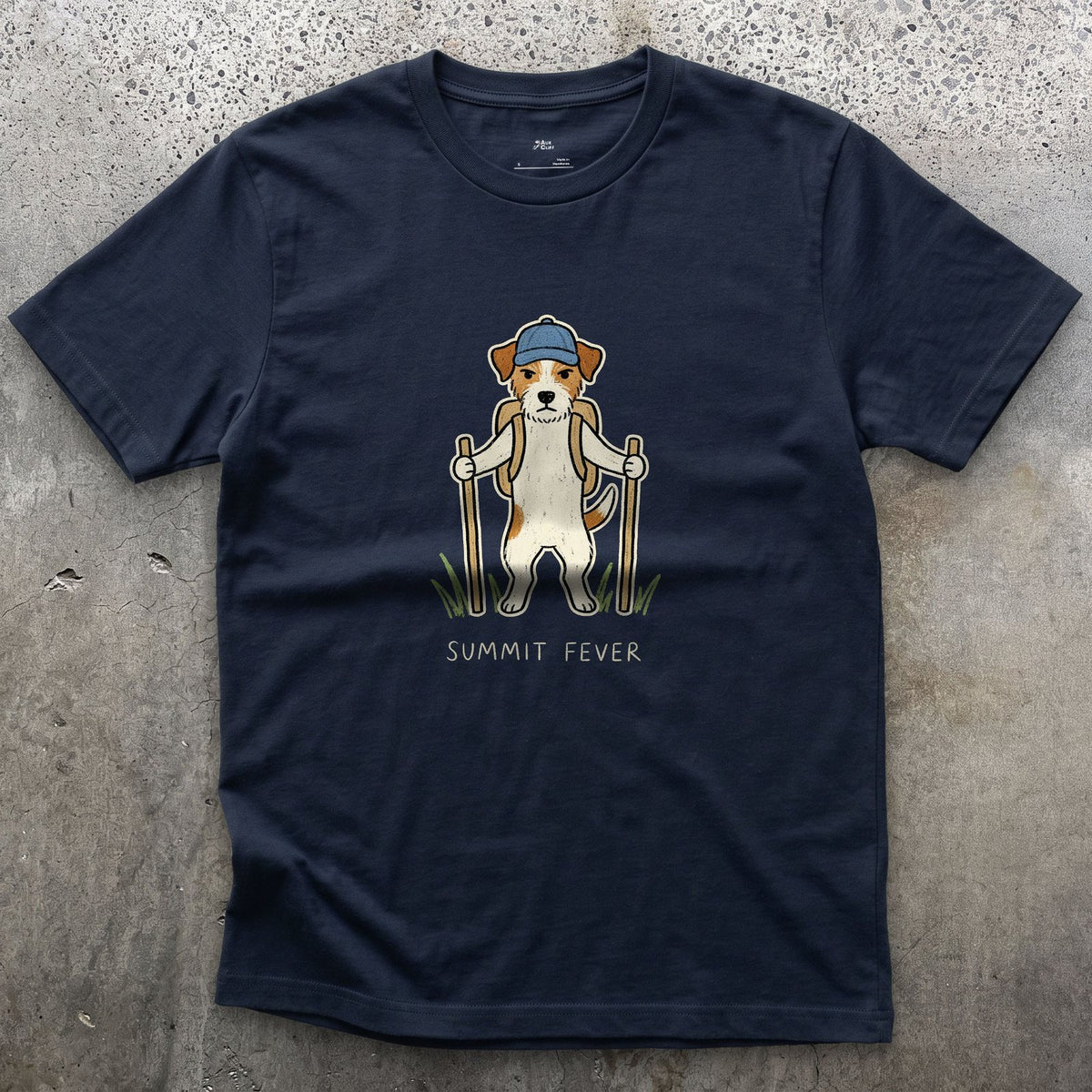 Summit Fever, Jack Russell design on a Navy Gildan Softstyle t-shirt