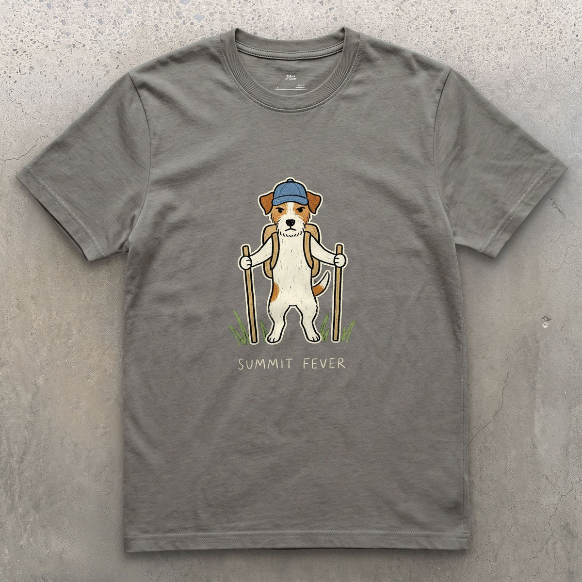 Summit Fever, Jack Russell design on a Charcoal Gildan Softstyle t-shirt