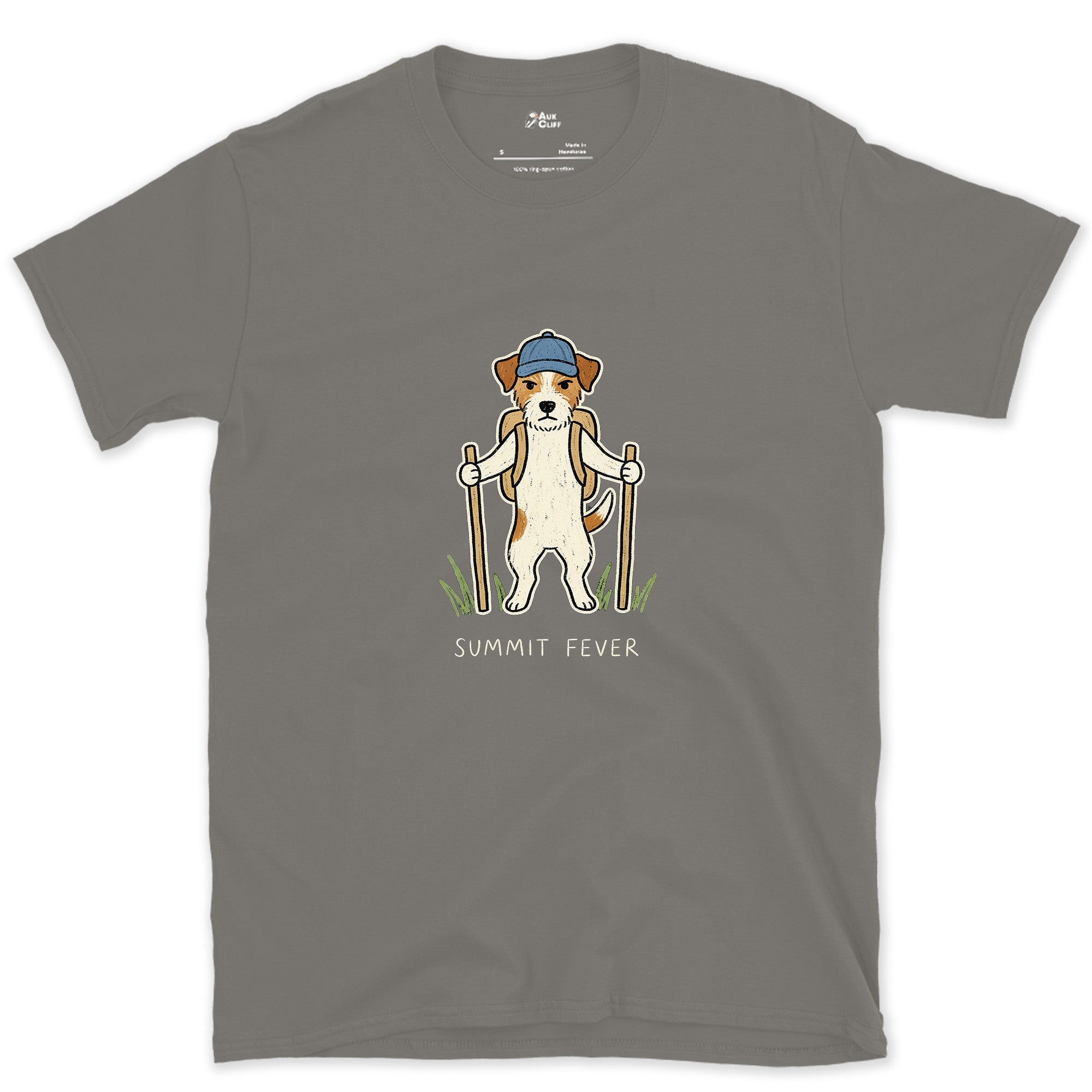 Summit Fever, Jack Russell design on a Charcoal Gildan Softstyle t-shirt
